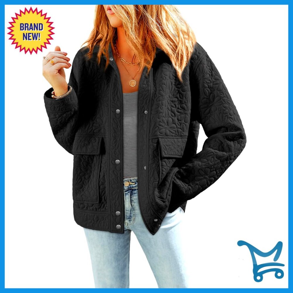 Casual Jacquard Shacket Jacket Long Sleeve Button Down Collared Loose Fit